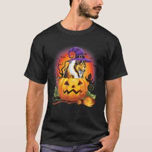 Collie Witch Pumpkin Halloween Dog Lover Costume T-Shirt