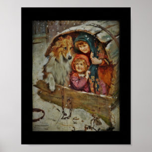Collie with Children in a Doghouse Poster