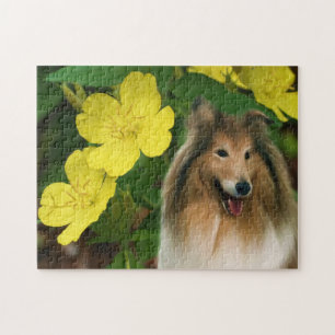 Collie Yellow Primrose Dog Art Jigsaw Puzzle
