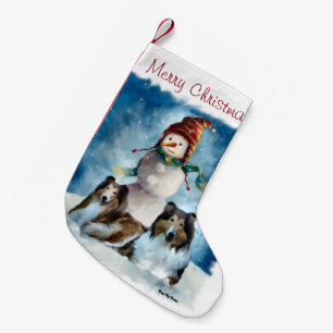 Collies and Snowman  Christmas Small Christmas Stocking