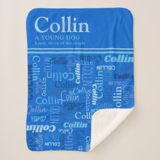Collin personalised name meaning shades of blue sherpa blanket