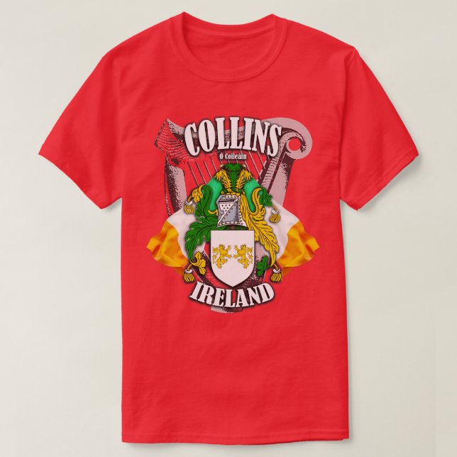 Collins Family Name English and Irish T-Shirt (Design Front)