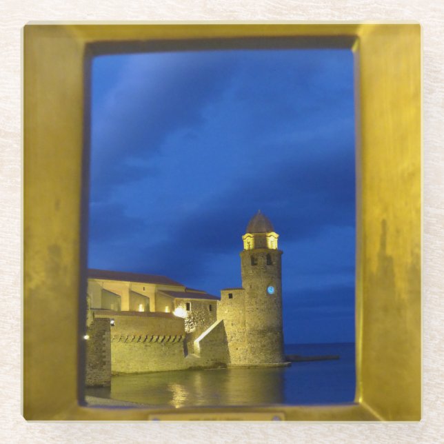 Collioure Lighthouse Glass Coaster (Front)