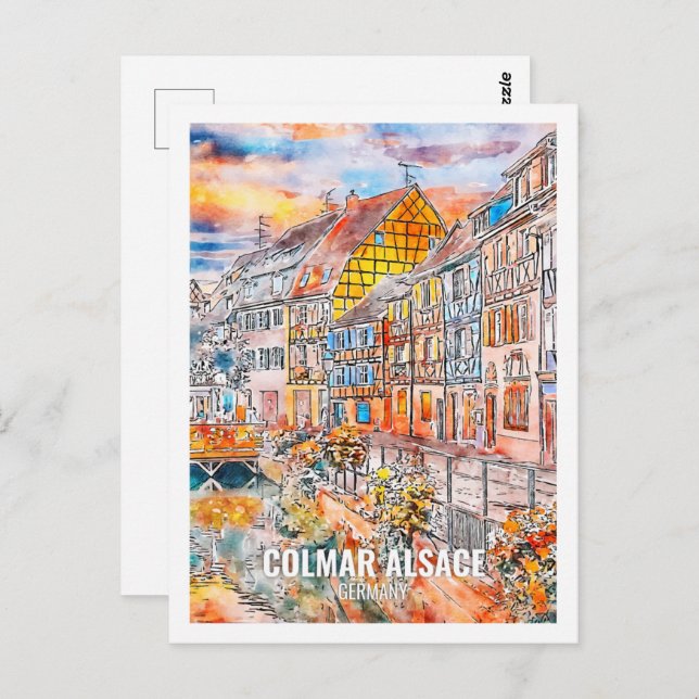 Colmar Alsace Germany Travel Place Watercolor Postcard (Front/Back)