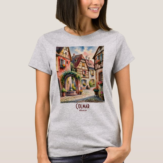 Colmar France Alsace Village Art Watercolor Travel T-Shirt (Front)