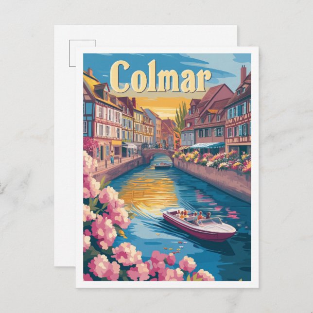 Colmar France Art Vintage Travel Illustration Postcard (Front/Back)