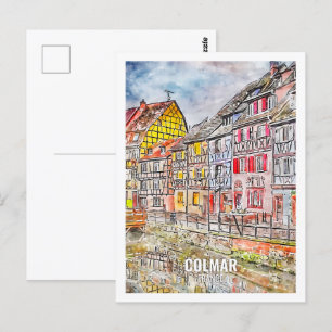 Colmar France Travel Place Watercolor Postcard