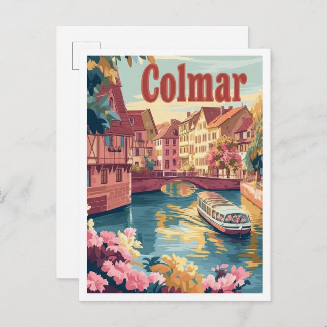 Colmar France Vintage Travel Illustration Postcard (Front/Back)