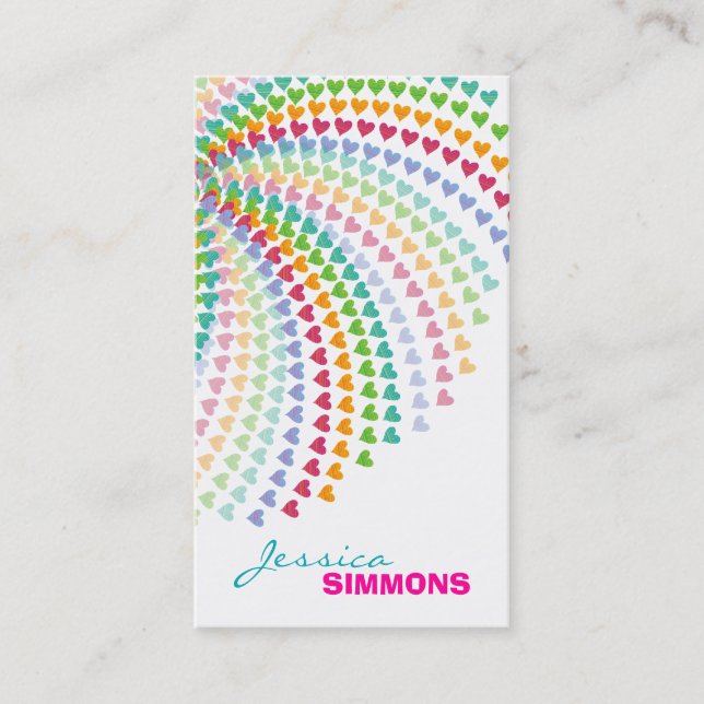 Coloful Fun Rainbow Hearts Sprinkles Profile Card (Front)