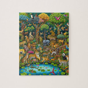 Coloful massive detailed wild animals in jungle jigsaw puzzle