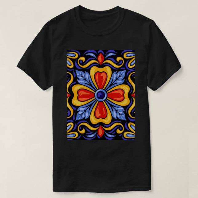 Coloful Mexican Ceramic Tile Pattern T-Shirt (Design Front)