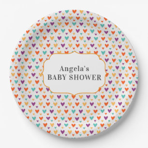 Coloful Pastel Hearts Custom Baby Shower Paper Plate