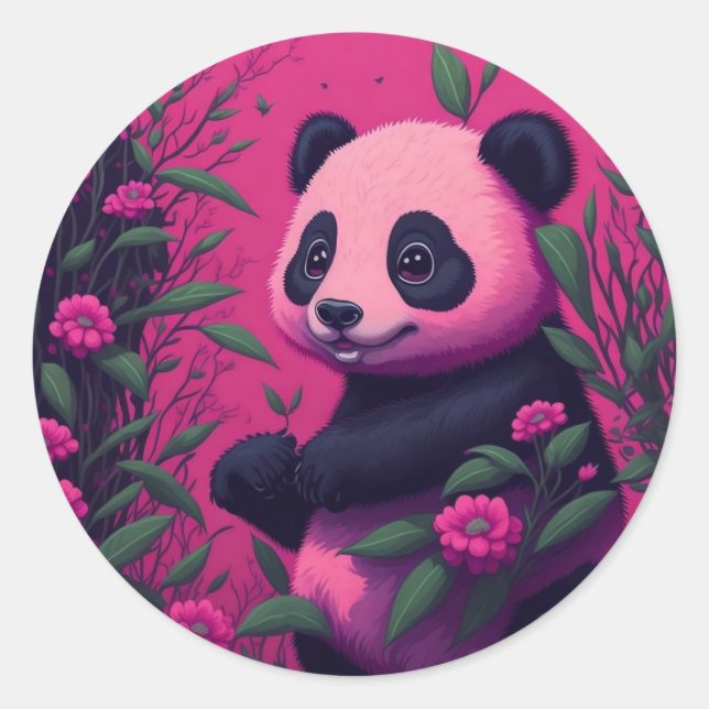 Coloful Pink Panda  Classic Round Sticker (Front)