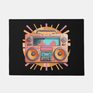 Coloful retro 80s boombox with a sunburst in the. doormat