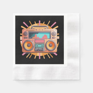 Coloful retro 80s boombox with a sunburst in the. napkin