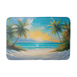 Coloful Tropical Paradise Sea & Palm Trees Bath Mat
