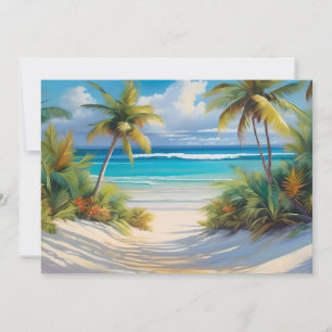 Coloful Tropical Paradise Sea & Palm Trees Holiday Card