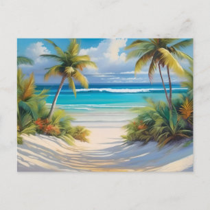 Coloful Tropical Paradise Sea & Palm Trees Holiday Postcard