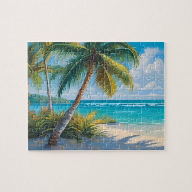 Coloful Tropical Paradise Sea & Palm Trees Jigsaw Puzzle (Horizontal)