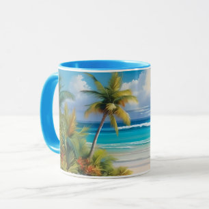 Coloful Tropical Paradise Sea & Palm Trees Mug