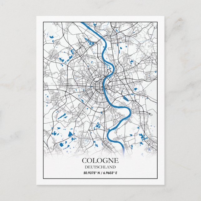 Cologne Deuschland City Map Travel Simple Minimal Postcard (Front)