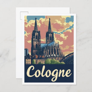 Cologne Germany Art Vintage Travel Illustration Postcard