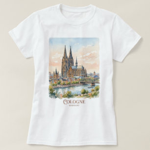 Cologne Germany Cathedral Watercolor City Skyline T-Shirt
