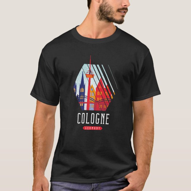 Cologne Germany City Skyline Silhouette Outline Sk T-Shirt (Front)