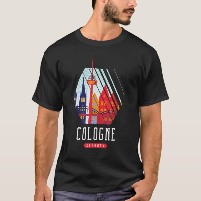 Cologne Germany City Skyline Silhouette Outline Sk T-Shirt (Front)