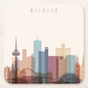 Cologne, Germany City Skyline Square Paper Coaster