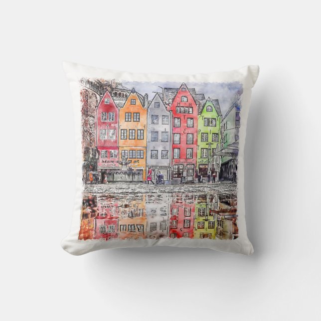 Cologne Germany Hand Drawn Watercolor Sketch Cushion (Front)
