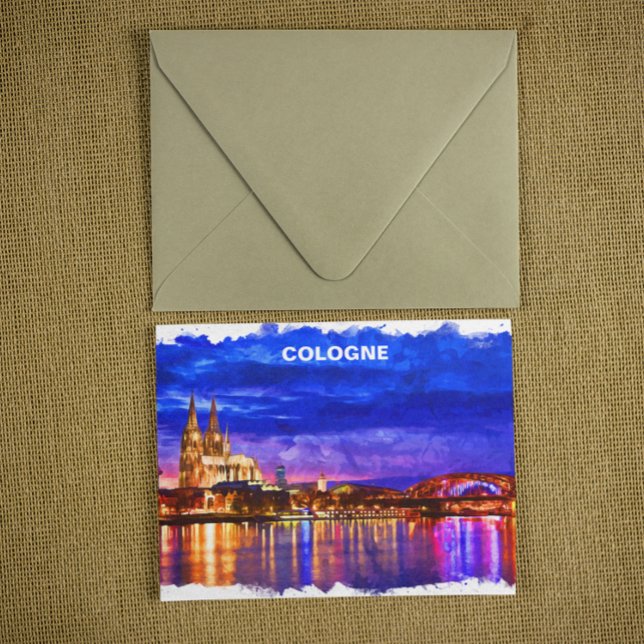Cologne Germany Night View Painting  Postcard (Cologne Germany Night View Painting Postcard)