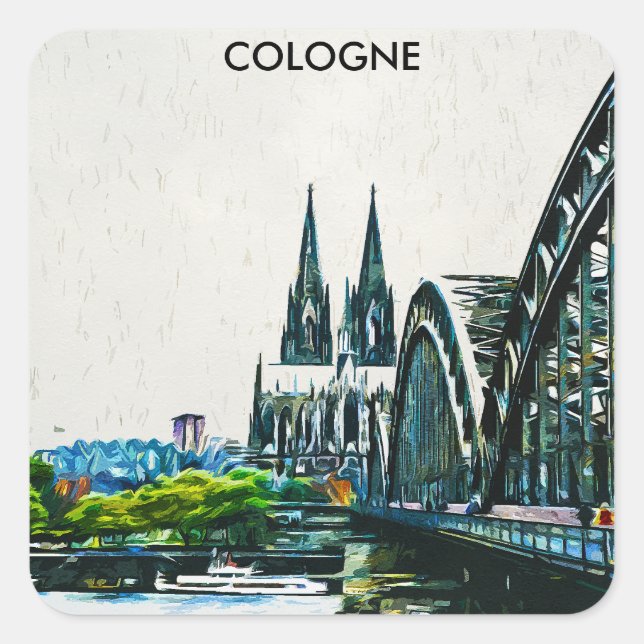 Cologne Germany Panorama View Painting Square Sticker (Front)