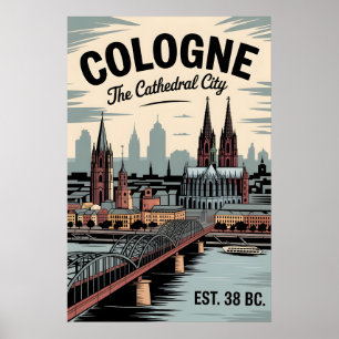 Cologne Germany Retro Skyline Cityscape Travel  Poster