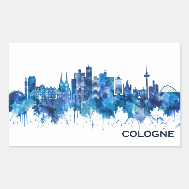 Cologne Germany Skyline Blue Rectangular Sticker (Front)