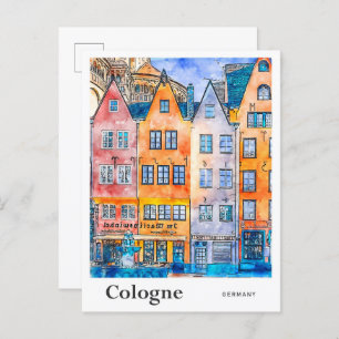 Cologne Germany Travel Watercolor Hand Drawn Postcard