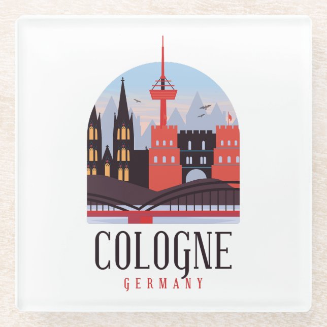 Cologne Germany Vintage Cityscape  Glass Coaster (Front)