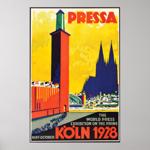 Cologne World Press Exhibition 1928 Vintage Poster