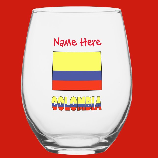 Colombia and Colombian Flag Red Personalisation Stemless Wine Glass (Creator Uploaded)