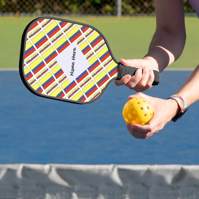 Colombia and Colombian Flag Tiled with Your Name Pickleball Paddle (Insitu)
