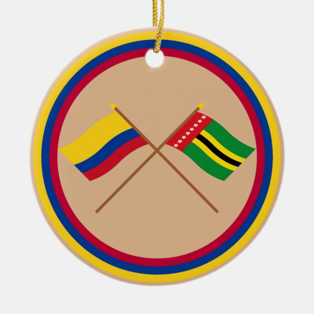 Colombia and Santander Crossed Flags Ceramic Tree Decoration (Front)