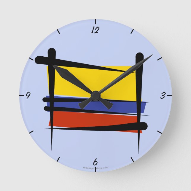 Colombia Brush Flag Round Clock (Front)