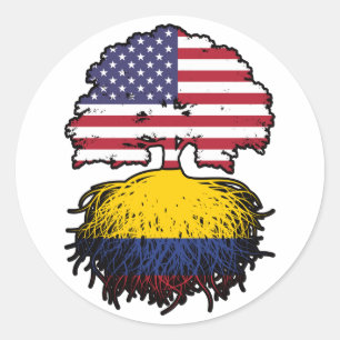 Colombia Colombian American USA Tree Roots Flag Classic Round Sticker
