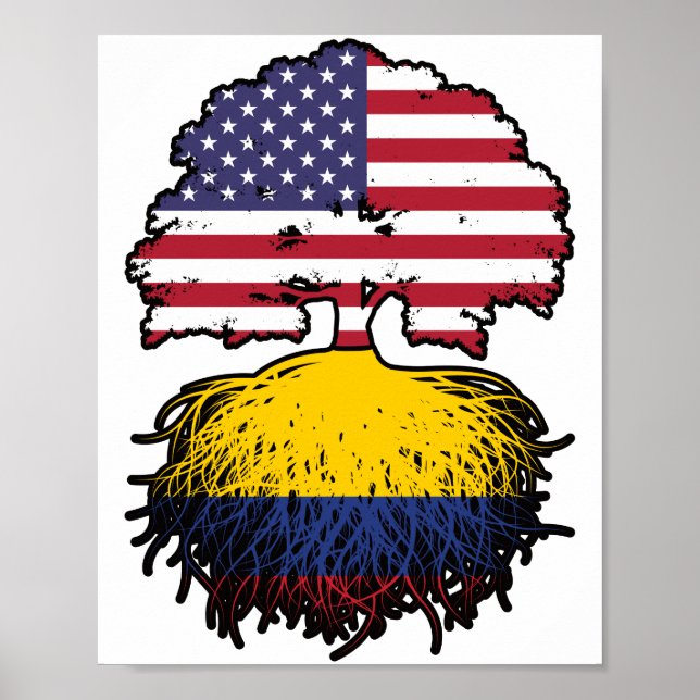 Colombia Colombian American USA Tree Roots Flag Poster (Front)