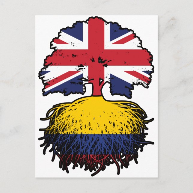 Colombia Colombian British UK Tree Roots Flag Postcard (Front)