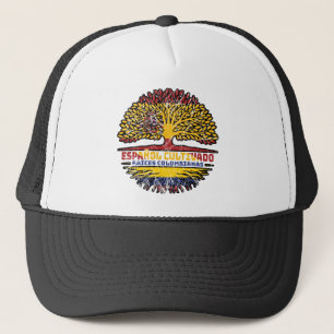 Colombia Colombian Spain Spanish Tree Roots Flag Trucker Hat