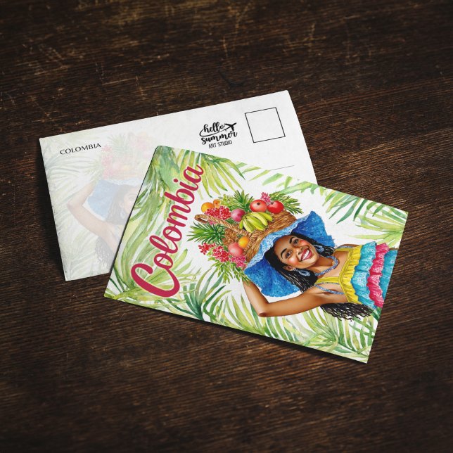 Colombia Colourful Woman Fruit Basket Postcard (Creator Uploaded)