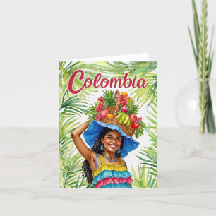 Colombia Colourful Woman Fruit Basket Watercolor Thank You Card