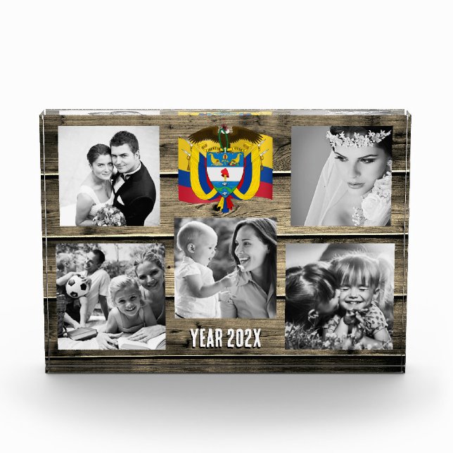 Colombia family photo block,  Colombian flag, wood Block (Front)