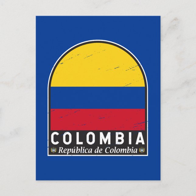 Colombia Flag Emblem Distressed Vintage Postcard (Front)